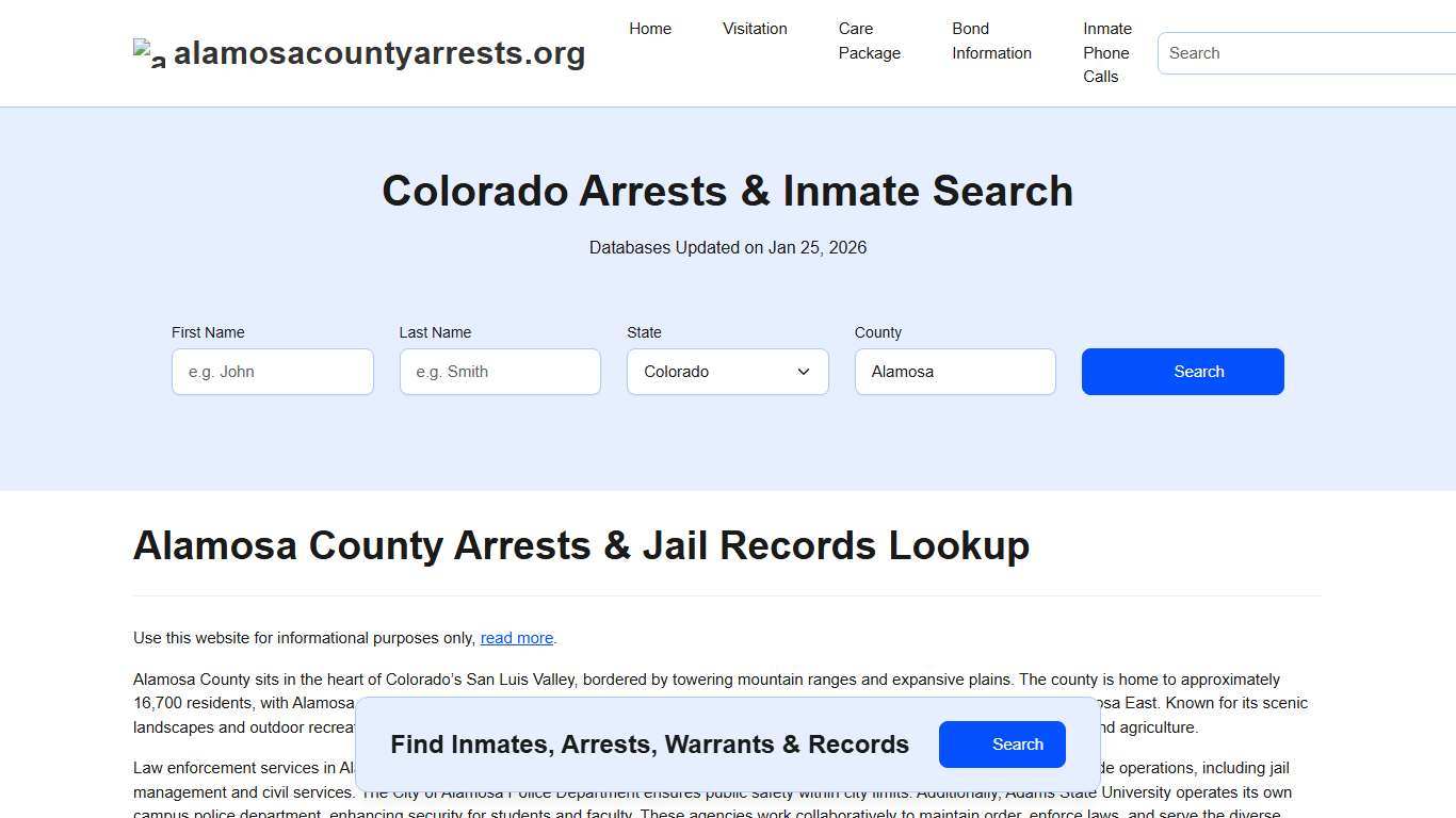 Alamosa County, CO Arrests, Warrants, Police Records Search